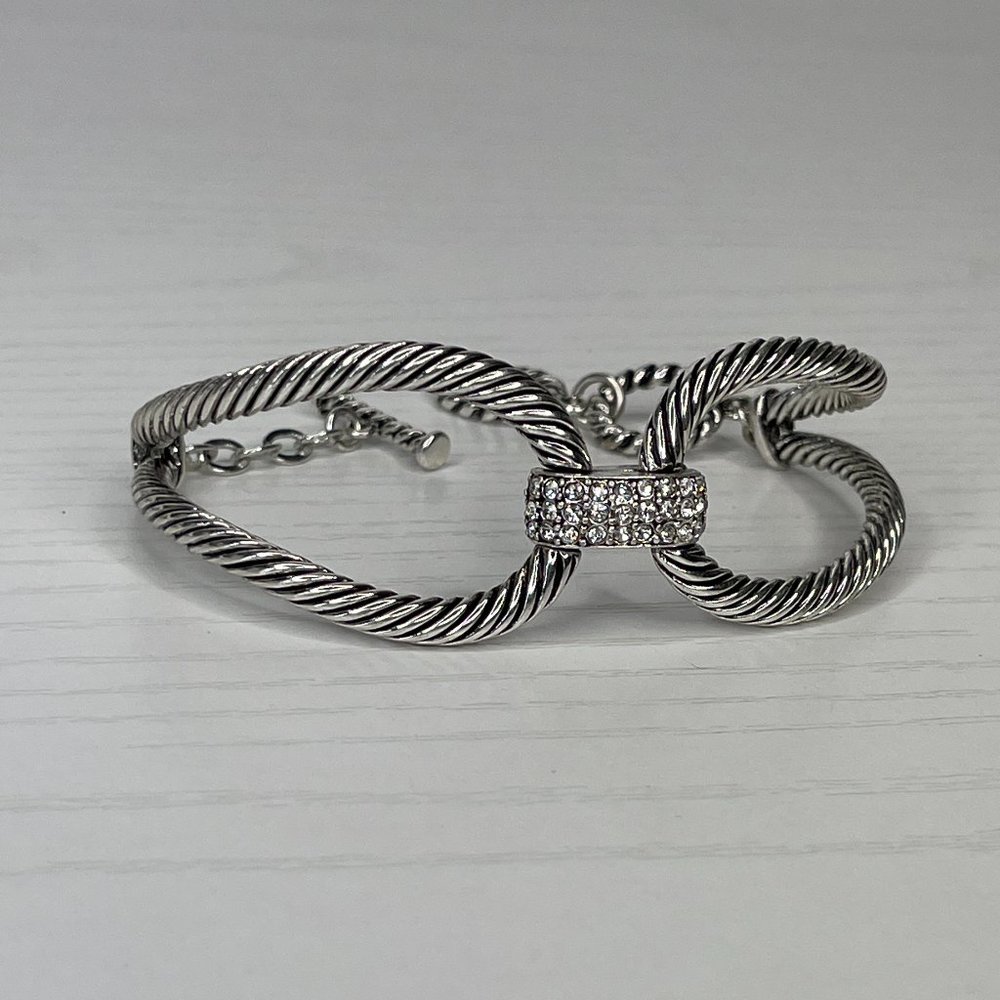 Adjustable Silvertone Hinged Cable Cuff Bracelet - image 2